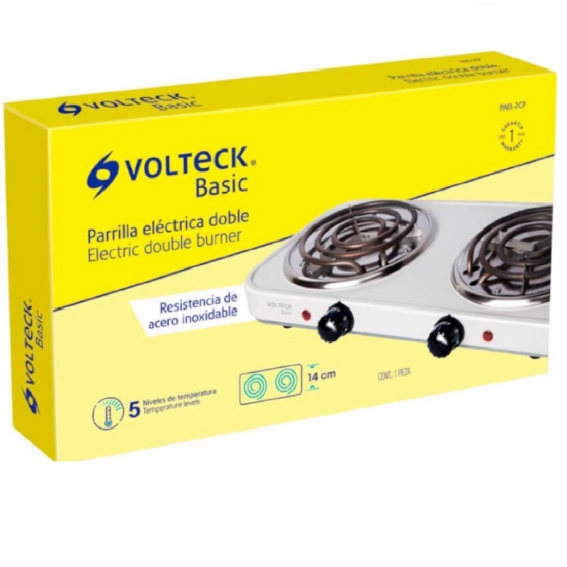 PARRILLA ELECTRICA PORTATIL 2 QUEMADORES ESTUFA DE RESISTENCIA VOLTECK