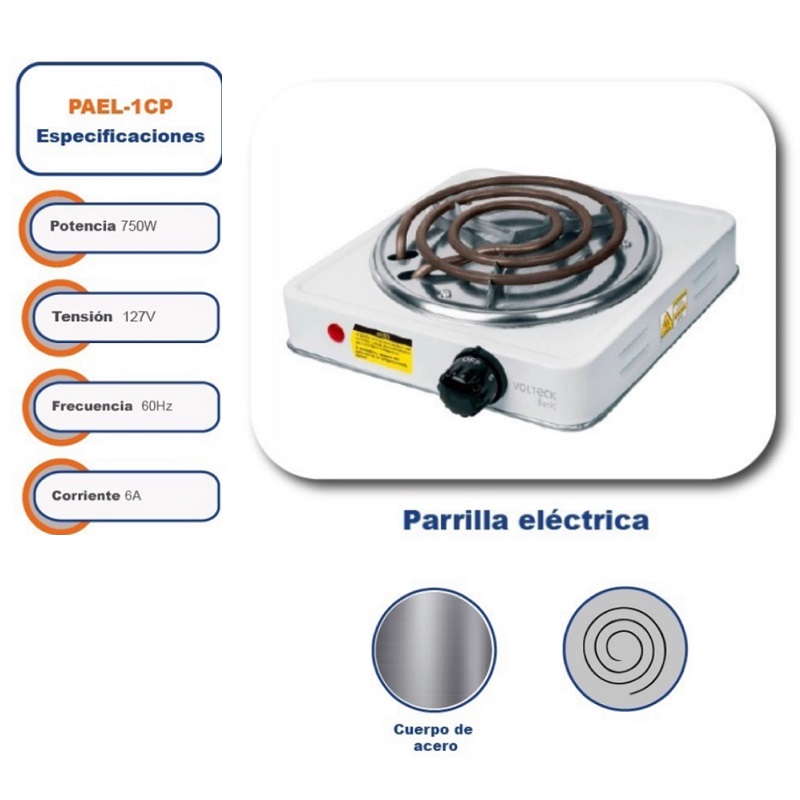 PARRILLA ELECTRICA PORTATIL 1 QUEMADOR ESTUFA DE RESISTENCIA VOLTECK