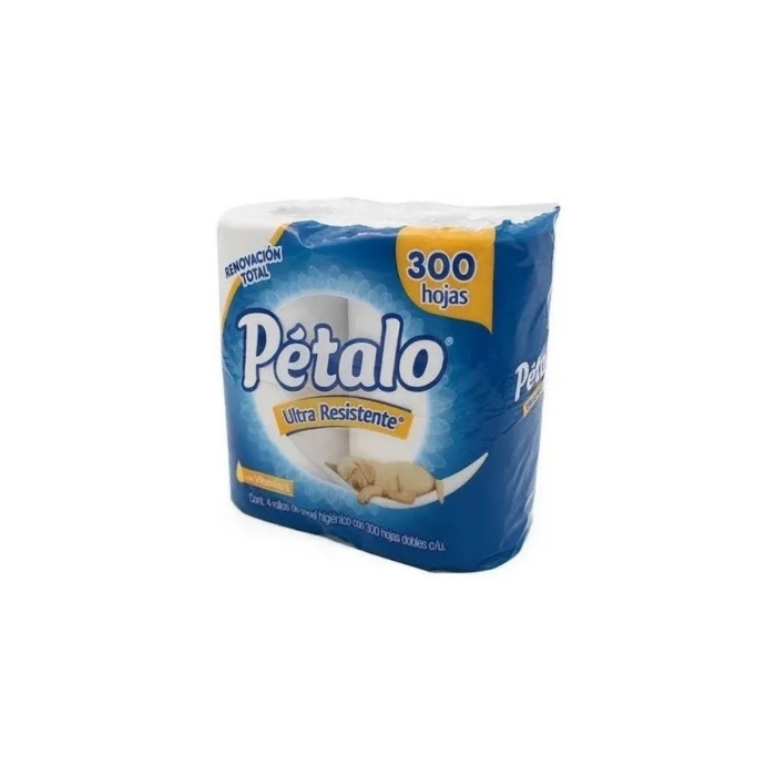 10 PAQUETES DE PAPEL HIGIÉNICO PÉTALO DE 4 ROLLOS CON 300 HOJAS DOBLES 