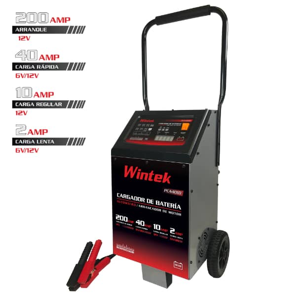 Cargador de Baterías 6 y 12 Volts Automático con Arrancador Wintek PCA4010 			