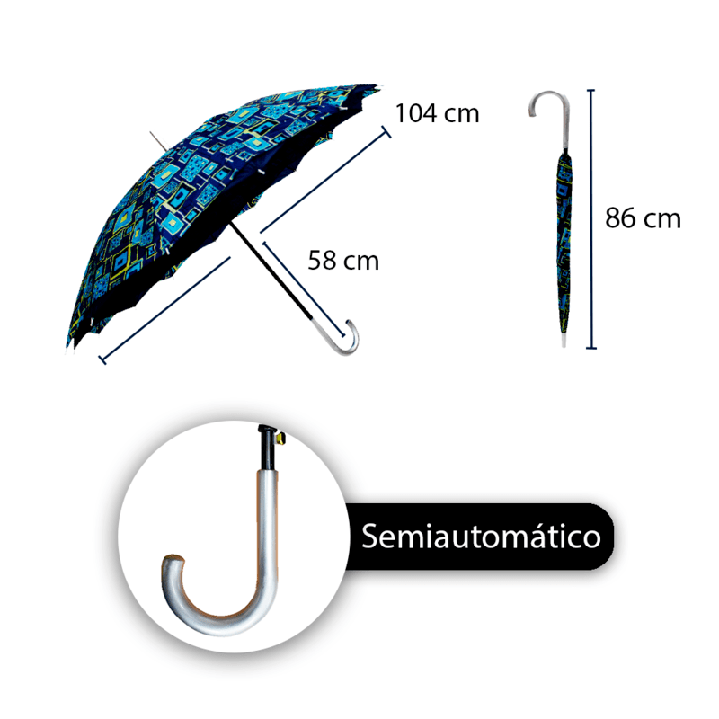 Sombrilla Paraguas Bastón Estampad Cuadros Doble Tela Mango Plástico Curvo