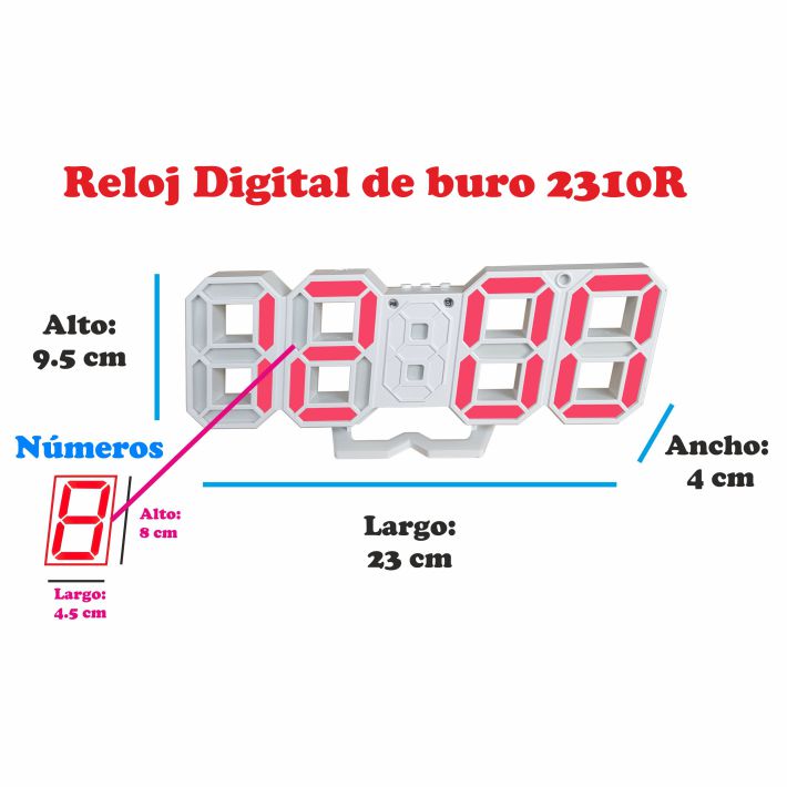 Reloj Digital de pared o buro 2310 Luz Led Rojo 1 Alarma