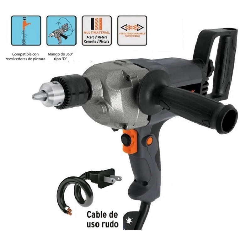 TALADRO TIPO ESPADA DE 1/2" PARA REVOLVER PINTURA CEMENTO MORTERO HACER MEZCLAS 1150 W INDUSTRIAL TRUPER