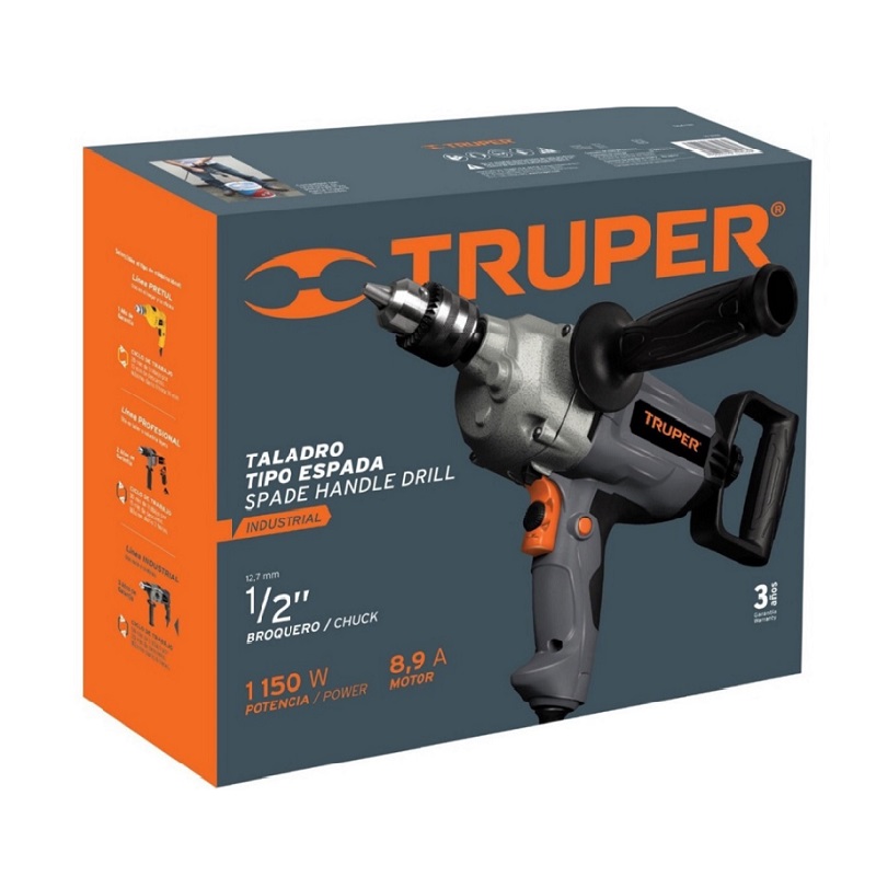 TALADRO TIPO ESPADA DE 1/2" PARA REVOLVER PINTURA CEMENTO MORTERO HACER MEZCLAS 1150 W INDUSTRIAL TRUPER