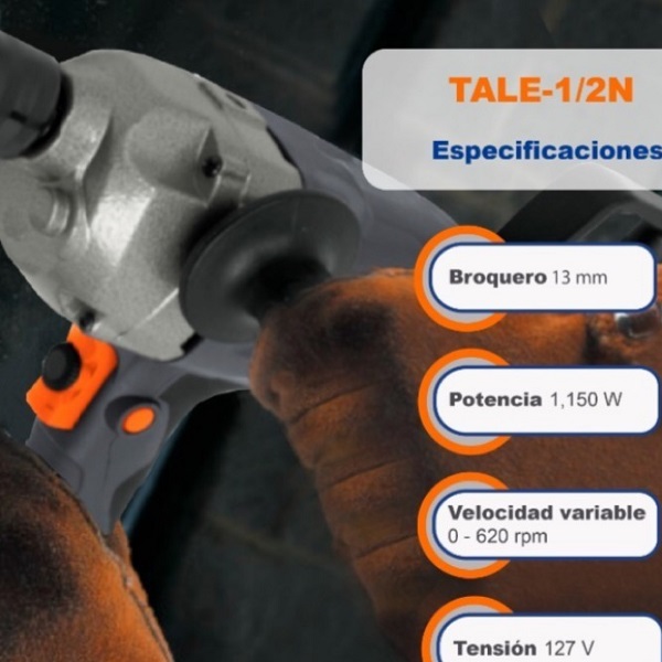 TALADRO TIPO ESPADA DE 1/2" PARA REVOLVER PINTURA CEMENTO MORTERO HACER MEZCLAS 1150 W INDUSTRIAL TRUPER