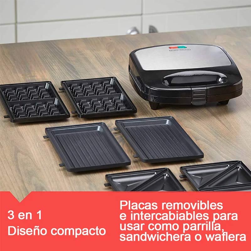 Estación 3 en 1 Black+Decker Waflera, Sandwichera y Parrilla