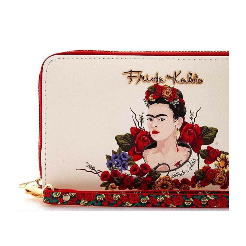 Cartera de Doble cierre Frida Kahlo Flores Original color Rojo