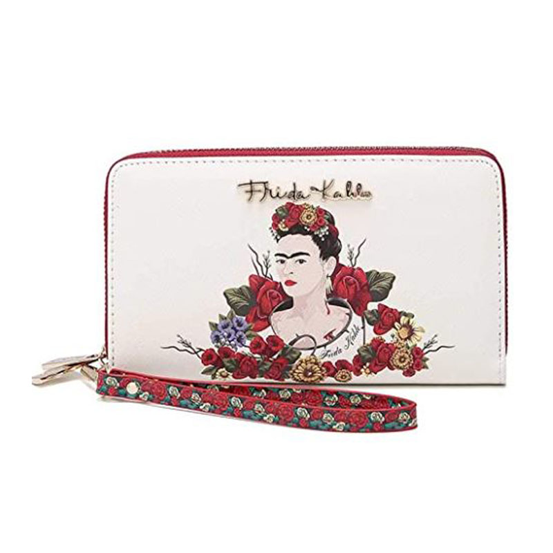 Cartera de Doble cierre Frida Kahlo Flores Original color Rojo