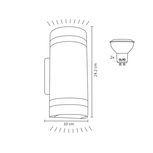 Arbotante doble aro lámpara para muro o pared