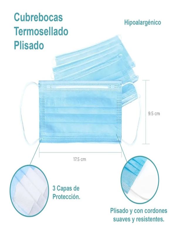 Cubrebocas 50 Piezas Tapabocas Plisado Tricapa Termosellado