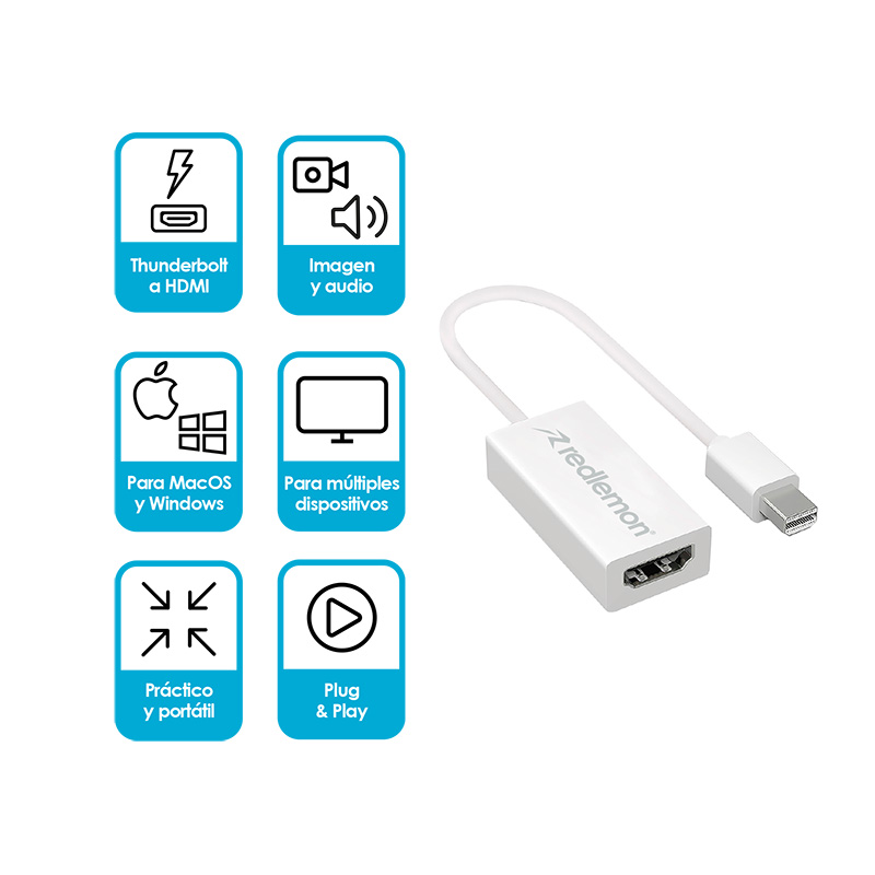 Adaptador Mini DisplayPort Thunderbolt a HDMI Mac Windows Redlemon