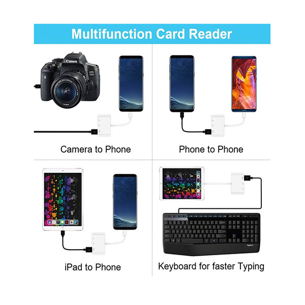 Adaptador USB-C para leer dispositivos USB, SD Y MICRO SD Compatible con MACBOOK, IPAD PRO y celulares con entrada C
