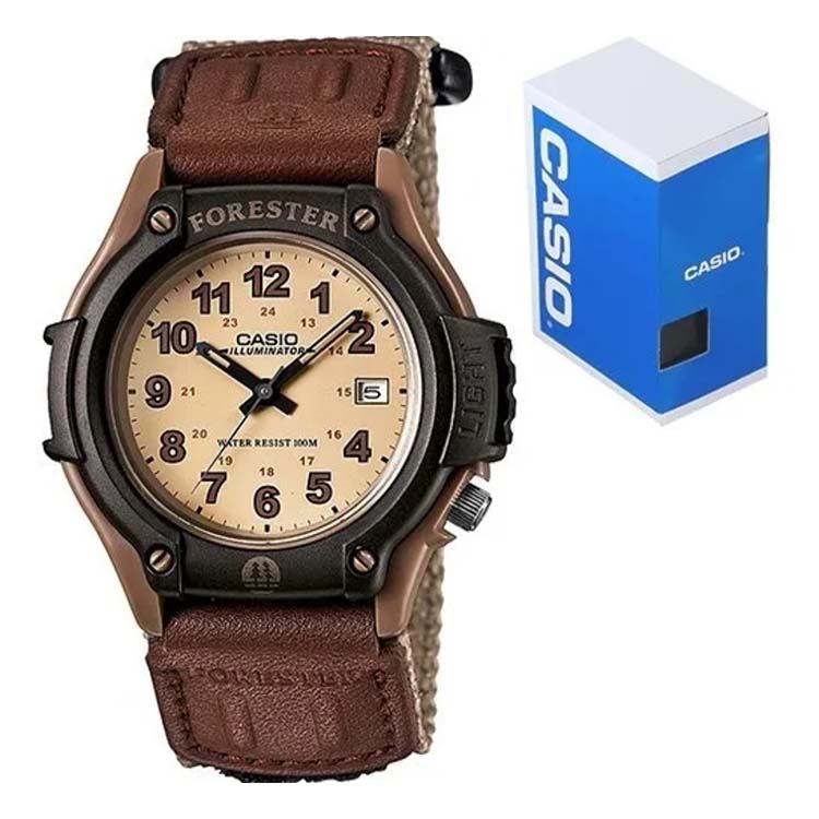 Reloj Casio Forester Ft500 Extensible Lona Con Fechador color café 