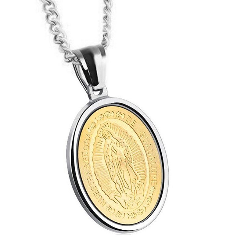 Medalla Virgen Guadalupe Regalo Mamá Papá Plateado Dorado Acero Inoxidable