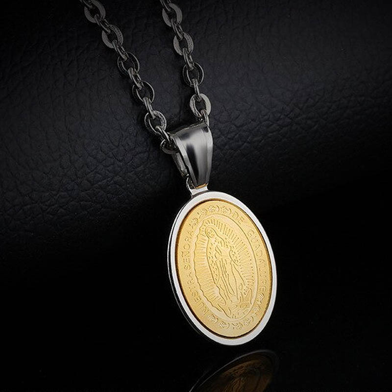 Medalla Virgen Guadalupe Regalo Mamá Papá Plateado Dorado Acero Inoxidable