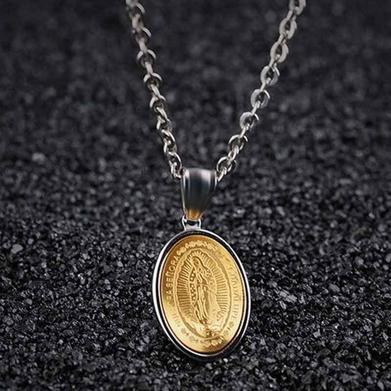 Medalla Virgen Guadalupe Regalo Mamá Papá Plateado Dorado Acero Inoxidable
