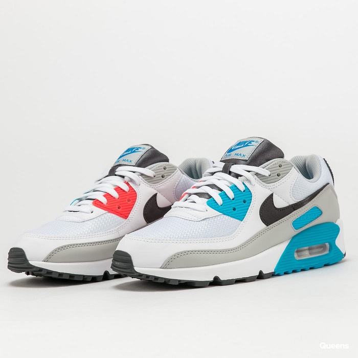 TENIS NIKE AIR MAX 90 BLANCO CON ROJO Y AZUL (CV8839-100)