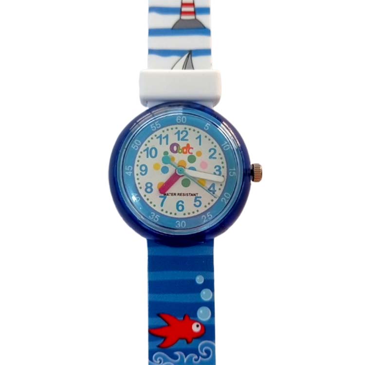 Obdc Reloj Infantil De Manecillas Para Niño/niña Contra Agua Azul Peces