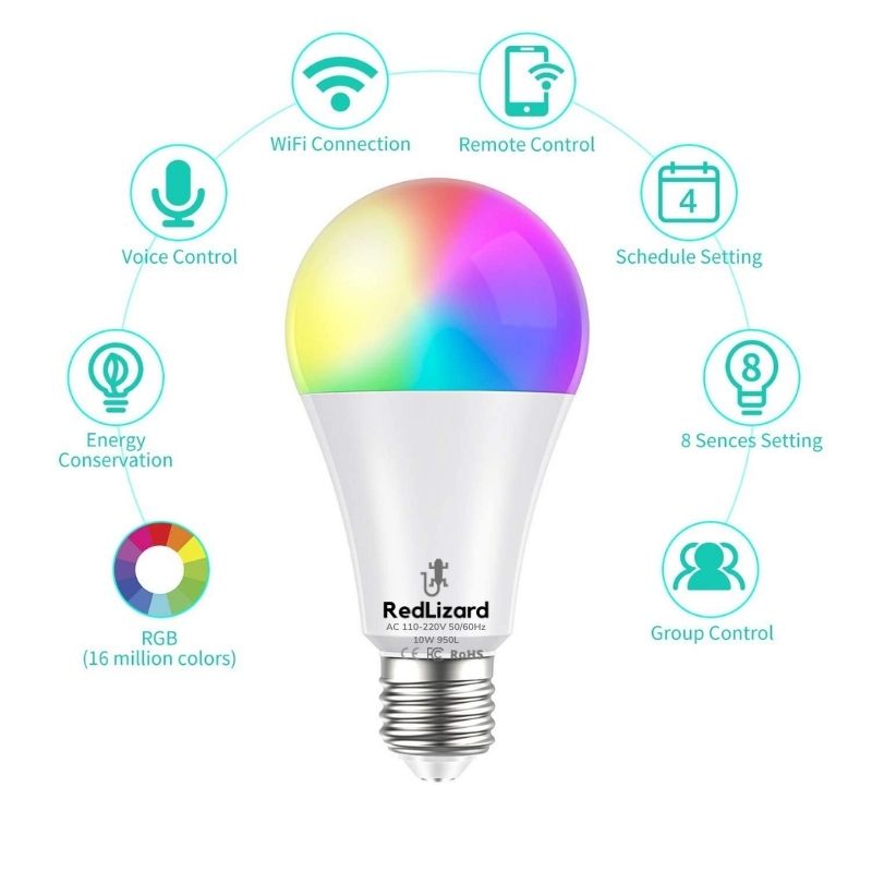 Foco Inteligente Redlizard Colores RGB 10 Watts Compatible con Alexa y Google 