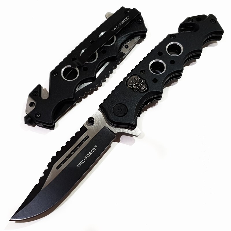 Navaja Cuchillo Tactico Militar Calavera Tac Force 809 Color Negro