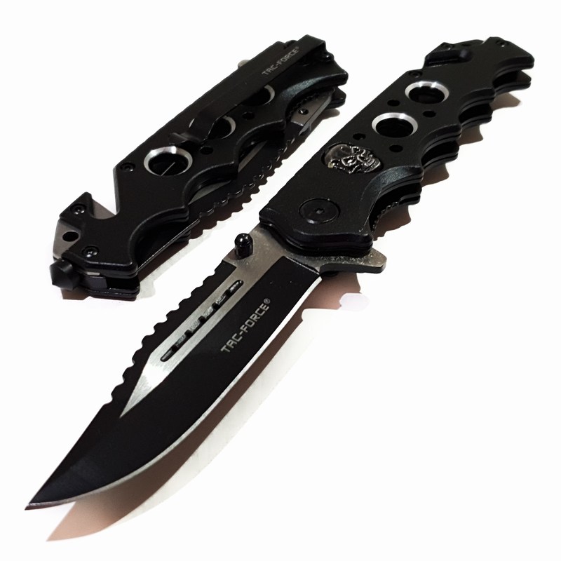 Navaja Cuchillo Tactico Militar Calavera Tac Force 809 Color Negro