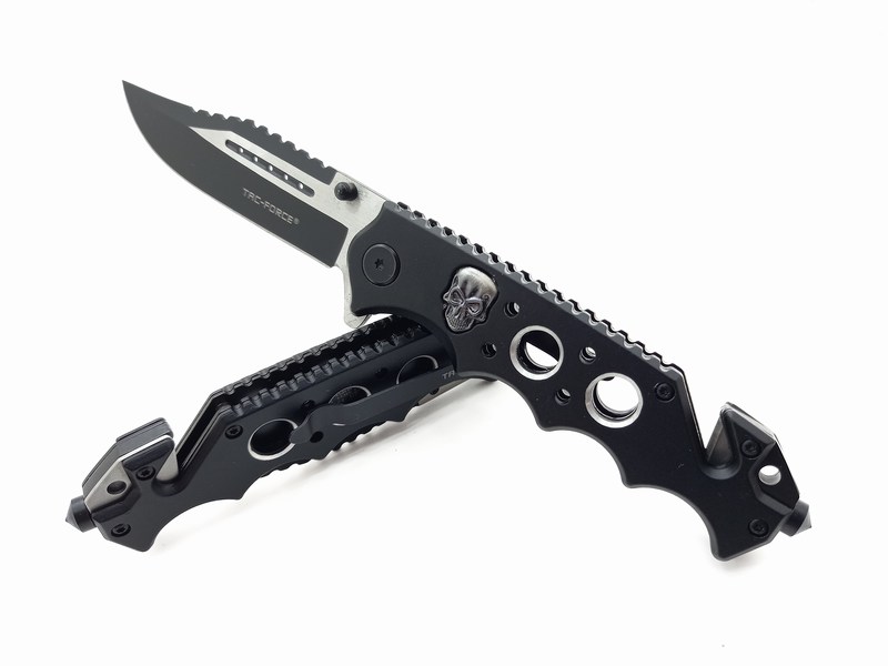 Navaja Cuchillo Tactico Militar Calavera Tac Force 809 Color Negro