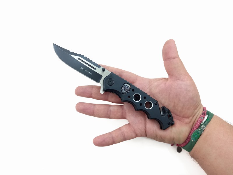 Navaja Cuchillo Tactico Militar Calavera Tac Force 809 Color Negro