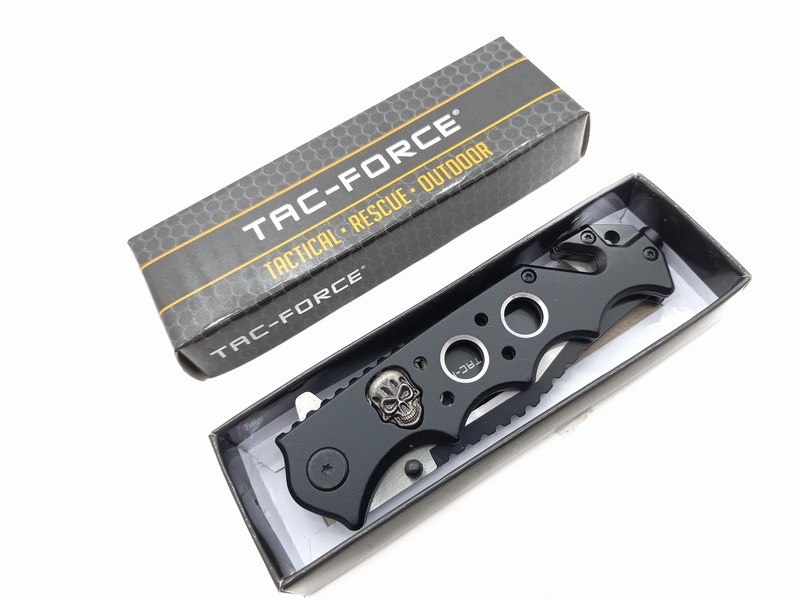 Navaja Cuchillo Tactico Militar Calavera Tac Force 809 Color Negro