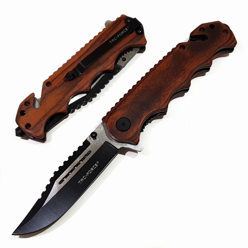 Navaja Cuchillo Tactico Militar Calavera Tac Force 809 Color Madera