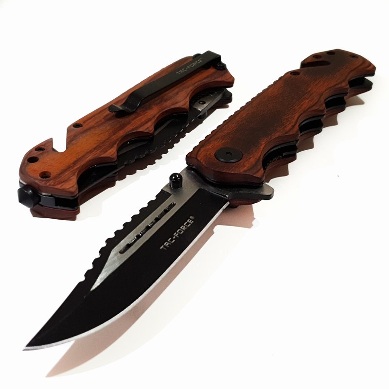 Navaja Cuchillo Tactico Militar Calavera Tac Force 809 Color Madera
