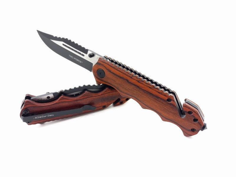 Navaja Cuchillo Tactico Militar Calavera Tac Force 809 Color Madera