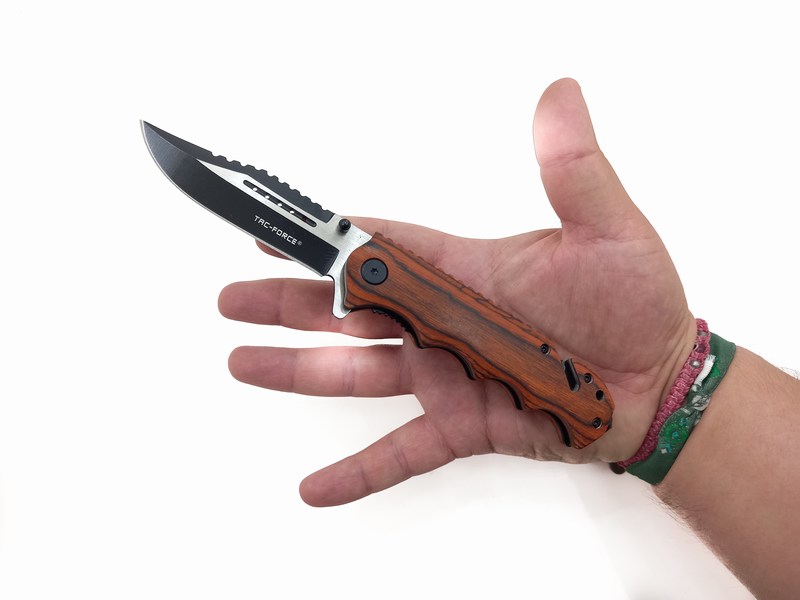 Navaja Cuchillo Tactico Militar Calavera Tac Force 809 Color Madera