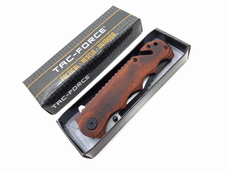 Navaja Cuchillo Tactico Militar Calavera Tac Force 809 Color Madera