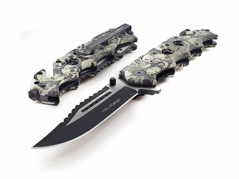 Navaja Cuchillo Tactico Militar Calavera Tac Force 809 Gris/Calaveras