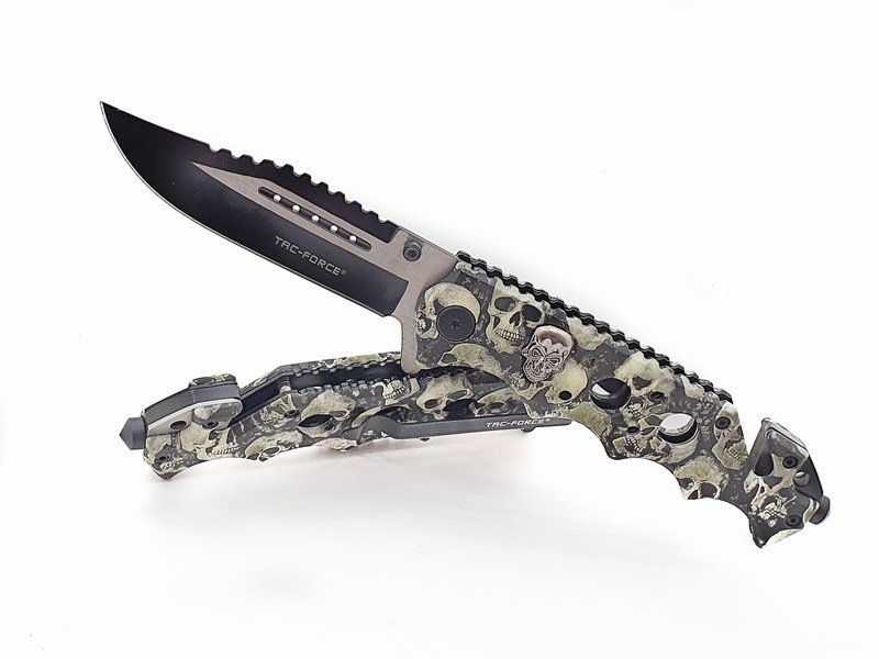 Navaja Cuchillo Tactico Militar Calavera Tac Force 809 Gris/Calaveras