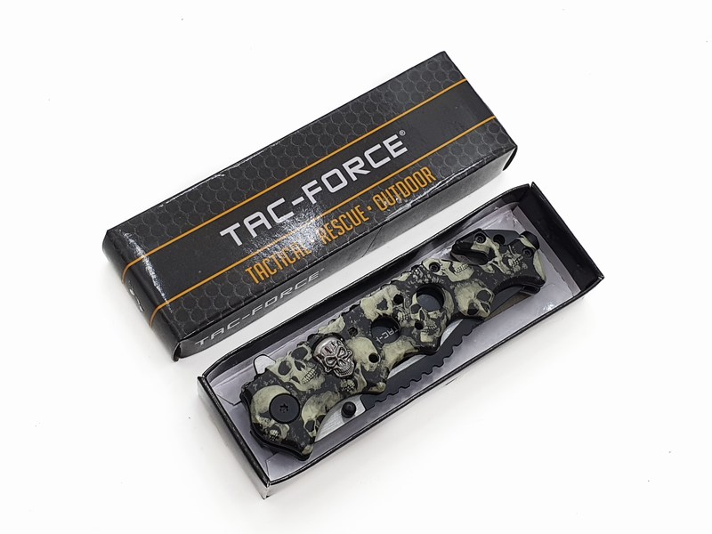 Navaja Cuchillo Tactico Militar Calavera Tac Force 809 Gris/Calaveras