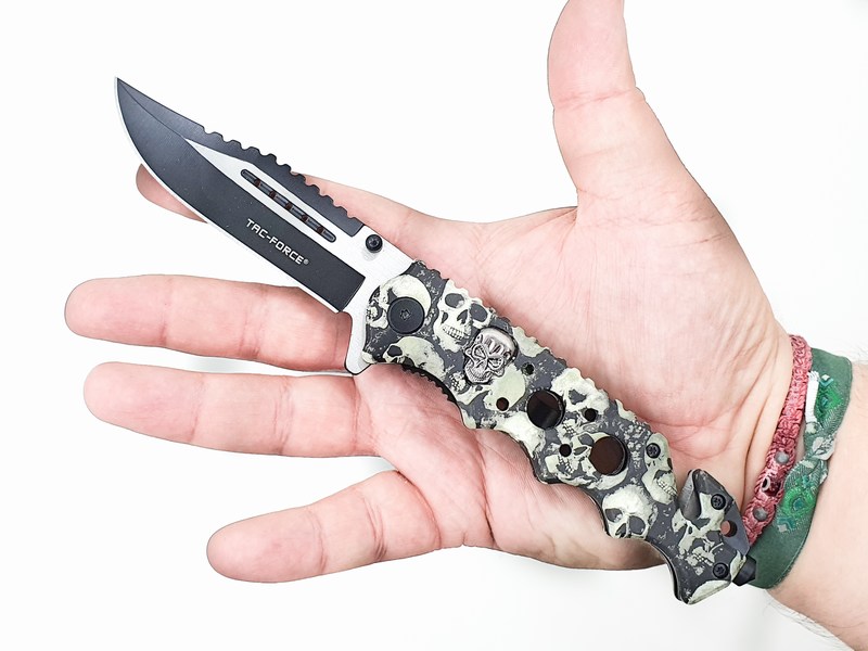 Navaja Cuchillo Tactico Militar Calavera Tac Force 809 Gris/Calaveras