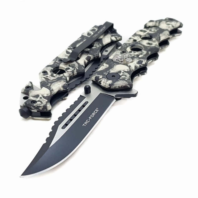 Navaja Cuchillo Tactico Militar Calavera Tac Force 809 Gris/Calaveras