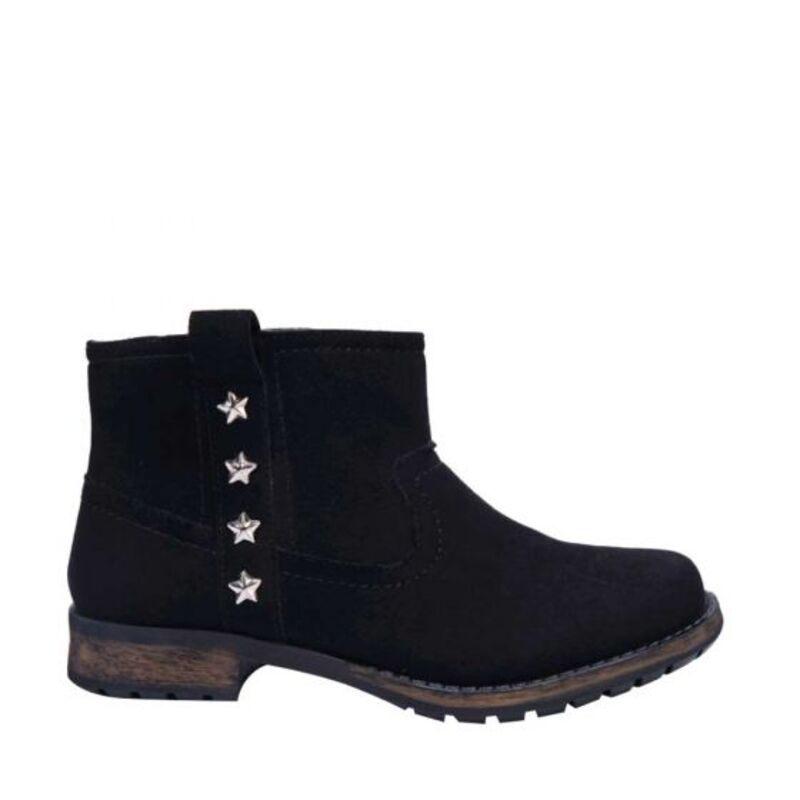 Bota Para Niña Casual Negro Con Estrellas Y Tacón Bajo 114