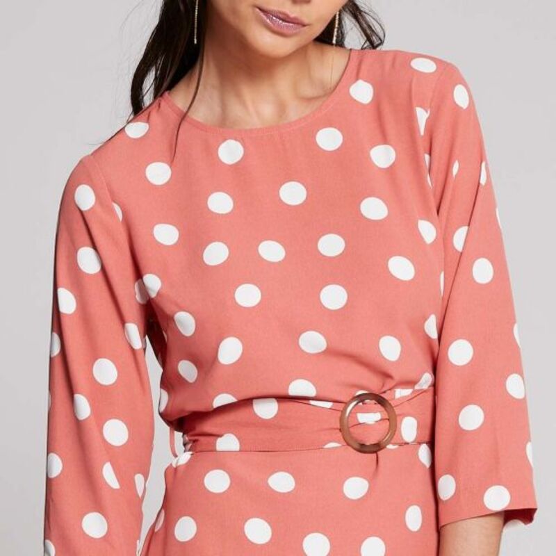 Vestido Para Mujer Casual Color Rosa Con Puntos Blancos 644