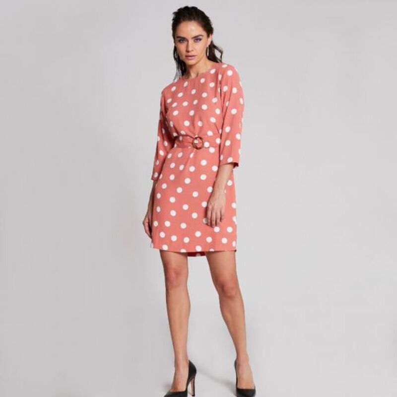 Vestido Para Mujer Casual Color Rosa Con Puntos Blancos 644