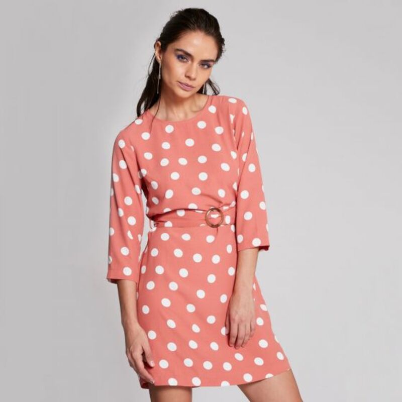 Vestido Para Mujer Casual Color Rosa Con Puntos Blancos 644