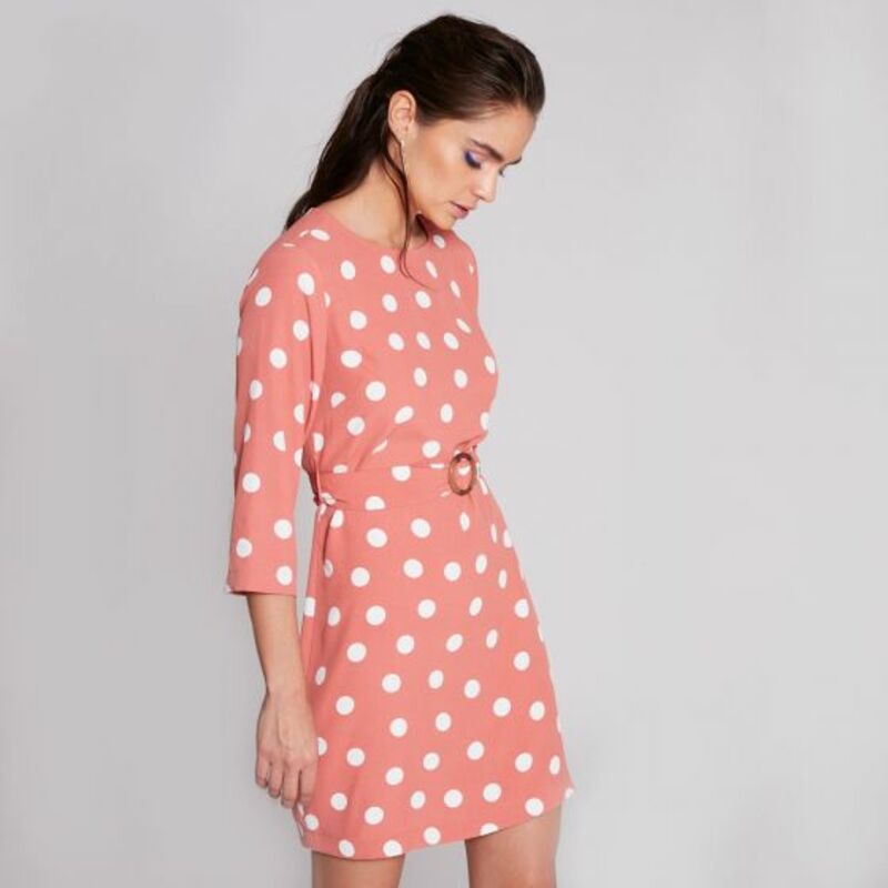 Vestido Para Mujer Casual Color Rosa Con Puntos Blancos 644