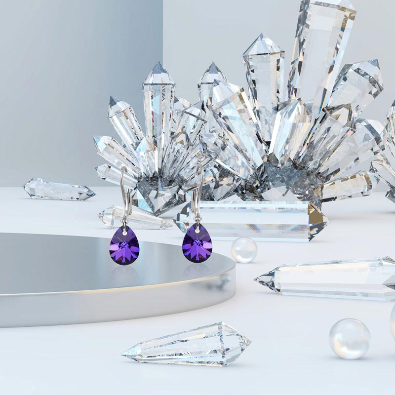 Aretes Colgantes SWAROVSKI CRYSTALS MINI PERA morada