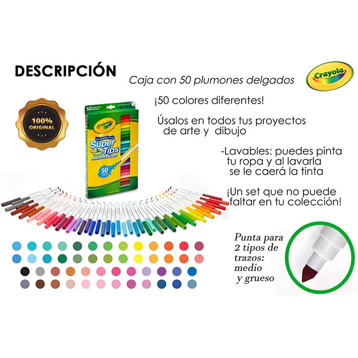 50 Plumones Lavables P Colorear Colores Surtidos Crayola Supertips Originales