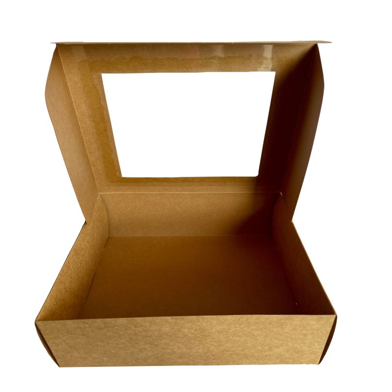 Caja de cartón kraft con ventana, calidad premium, para alimentos, reposteria ó regalos 50 cajas.