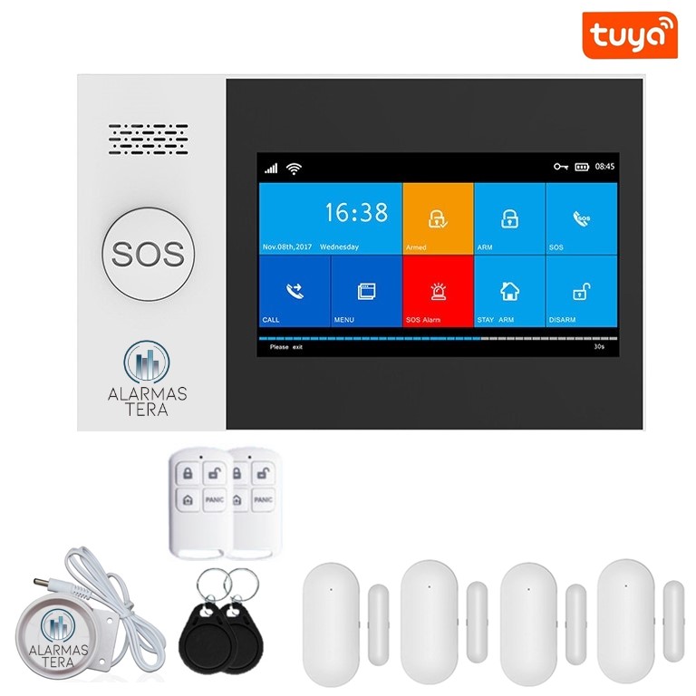 T30 Alarma para casa inalambrica Wifi Gsm Celular RFID Tuyasmart Smartlife Alexa  (4 Magnetico)