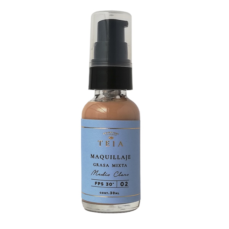 Maquillaje piel grasa - mixta TEIA tono 2 medio - claro