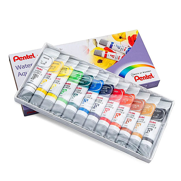 Caja con 12 Acuarelas Liquidas en Tubo Profesionales Para Arte Pentel