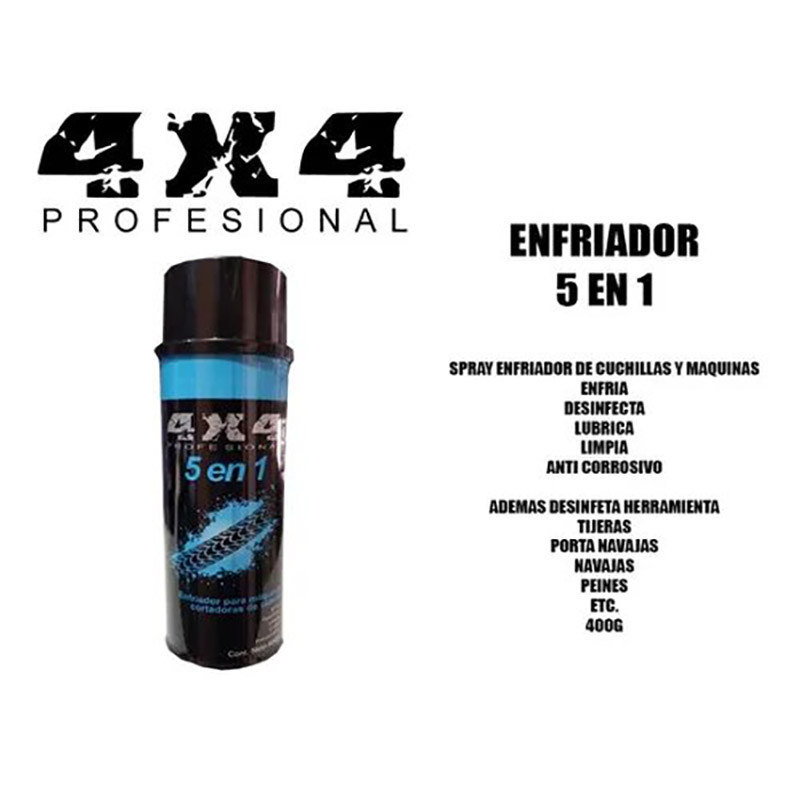 Spray Enfriador 5 En 1 Profesional 4x4 Cuchillas Maquinas Desinfecta, Limpia, Lubrica, Enfría, Anti corrosivo 400ml